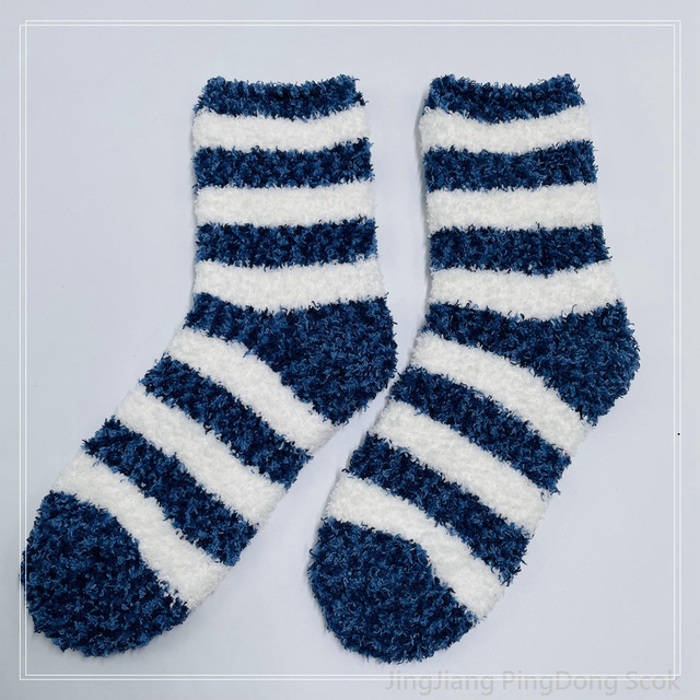 Wholesale super soft microfiber cosy warm sock stripe home sock blue and white 