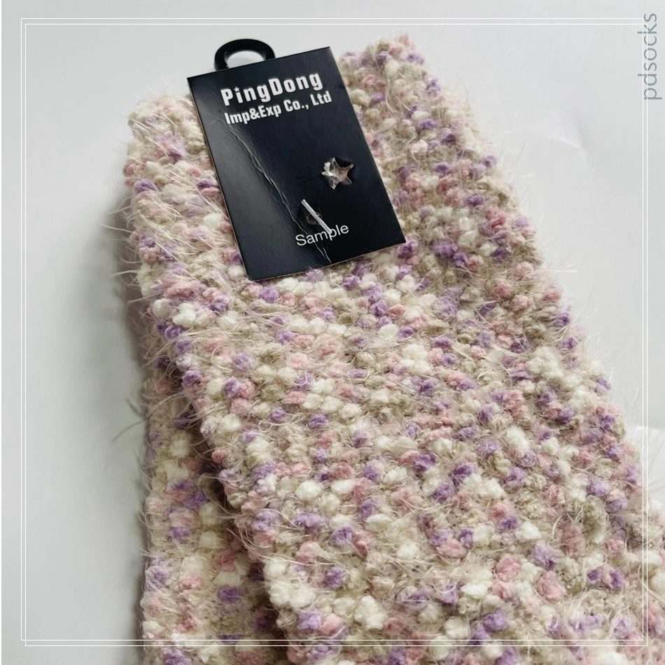 Wholesale popcorn long feather yarn knittede cosy socks warm home socks women socks 