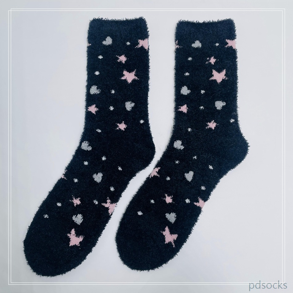 Wholesale women feather yarn star and moon cosy socks home socks 
