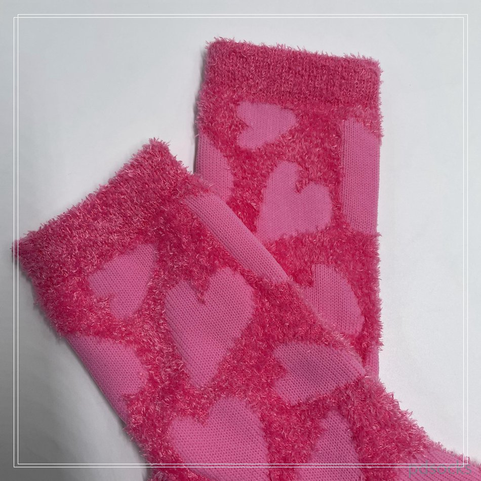 Women Pink Heart Fluffy Socks Feather Yarn Cosy Sock Home Sock