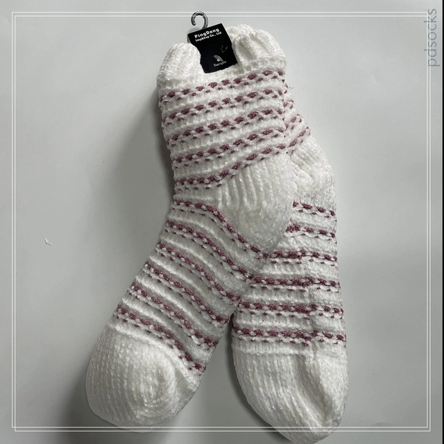 Wholesale lurex and shenille yarn stripe Knitted Slipper Home Socks Cosy Double Layer Thick Warm Sock