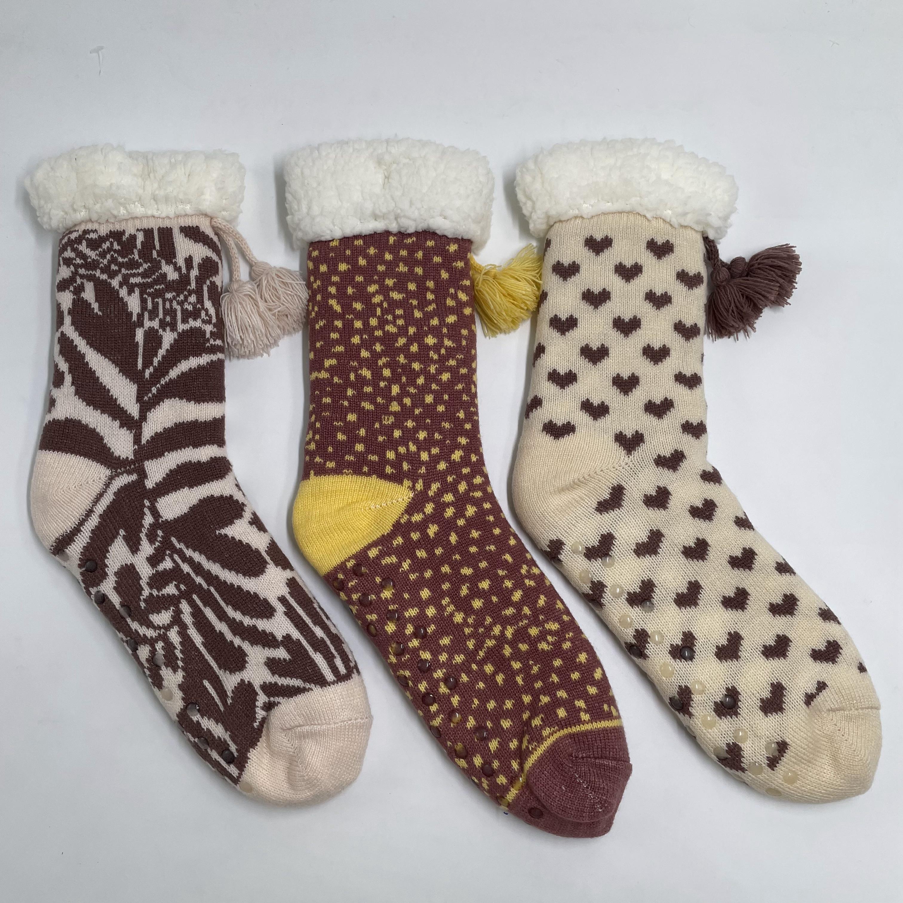 Wholesale sherpa thick cotton lining slipper socks Series with fringe