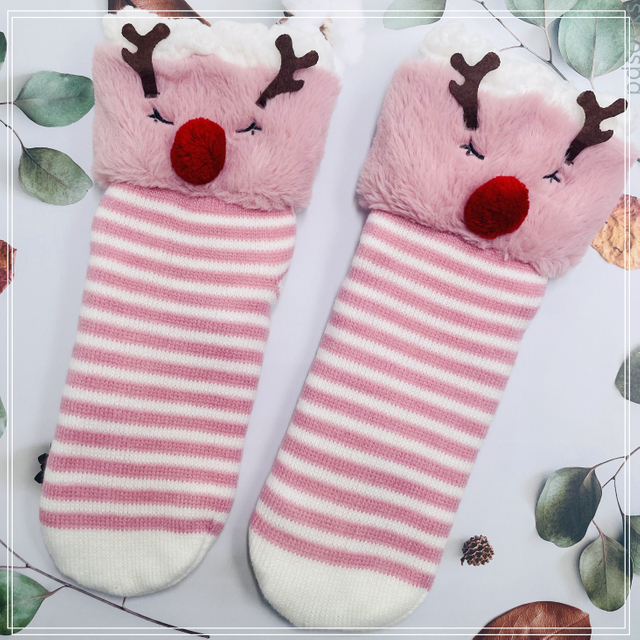 Wholesale sherpa thick cotton lining slipper socks Series with fringe 3D cartoon 