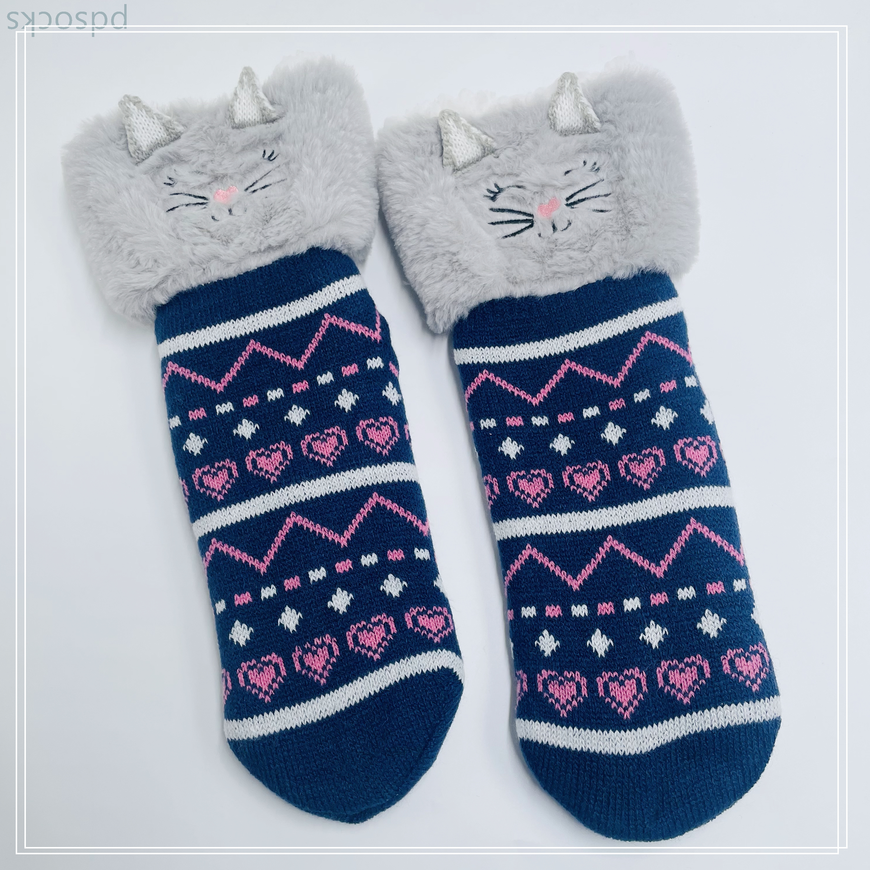 Wholesale cat thick cotton lining slipper socks Series with fringe 3D cartoon non-slip floor sock 