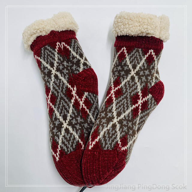 Wholesale super soft cotton lining sherpa socks non-slip home sock 