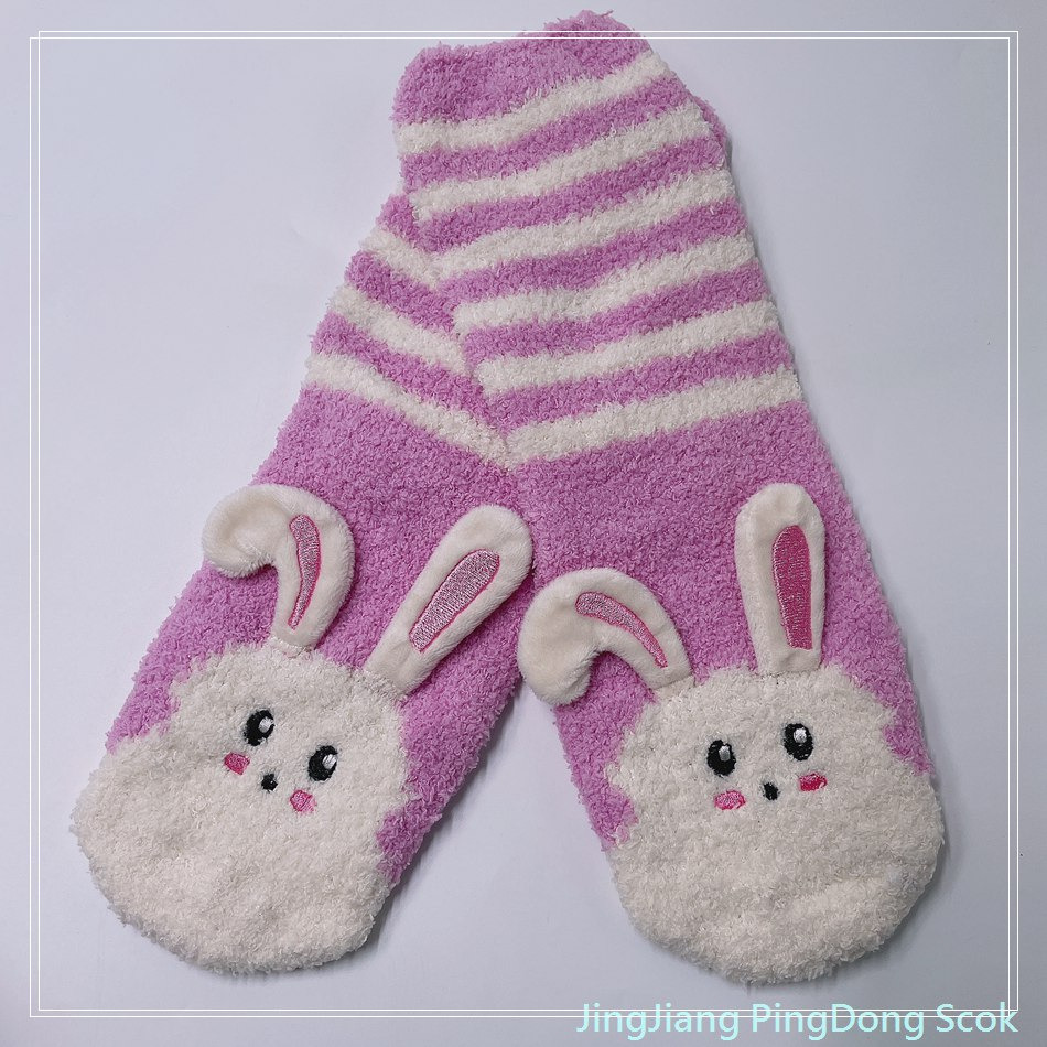 Wholesale hot sale mircrofiber cosy sock rabbit design home sock cute women kids socks 