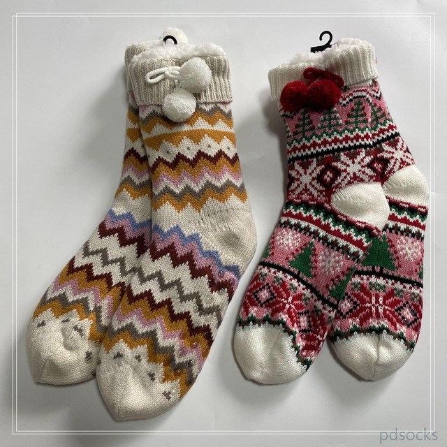 Wholesale fleece slipper socks knitted home socks snowman Cosy Double Layer Floor Socks