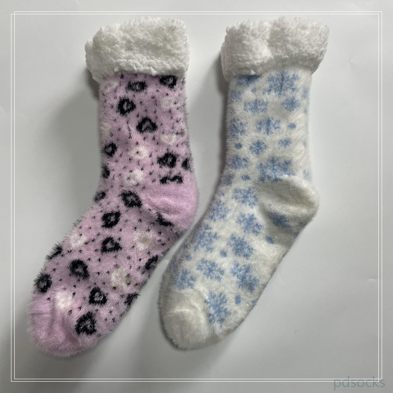 Wholesale fleece slipper floor socks knitted home socks snowman Cosy Double Layer Floor Socks