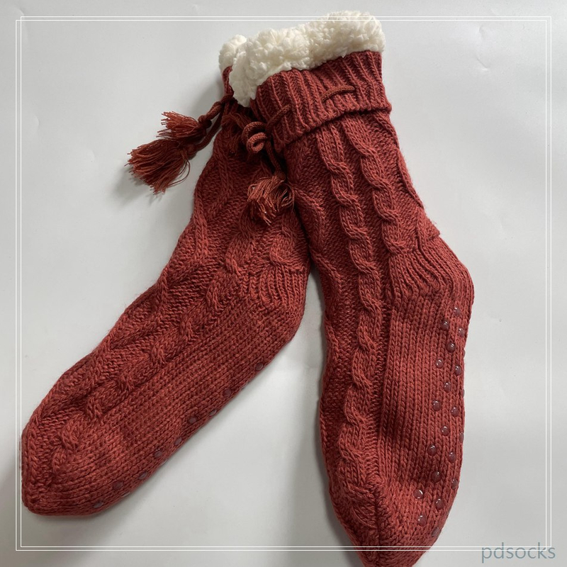 HOT sale cable Knitted Slipper Home Socks Cosy Double Layer Thick Warm Sock cosy sock 