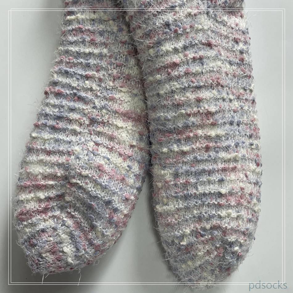 Wholesale long feather yarn and popcorn cosy Knitted Slipper Home Socks Cosy Double Layer Thick Warm Sock cosy sock 