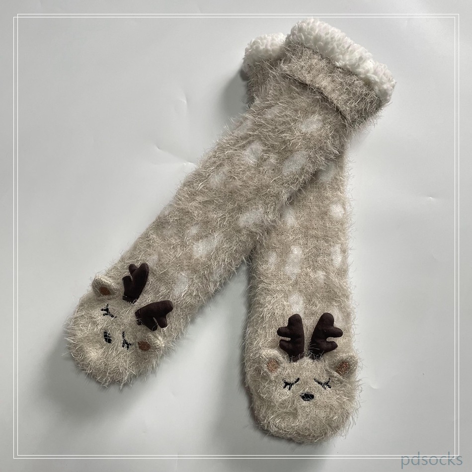 wholesale long fluffy yarn carton 3D sherpa socks double layer home socks non-slip winter floor socks 