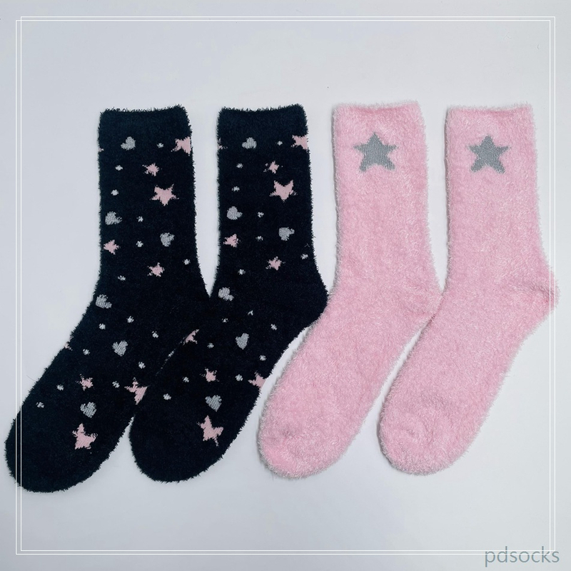 Wholesale women feather yarn star and moon cosy socks home socks 