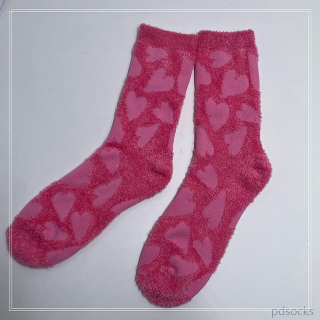 Women Pink Heart Fluffy Socks Feather Yarn Cosy Sock Home Sock