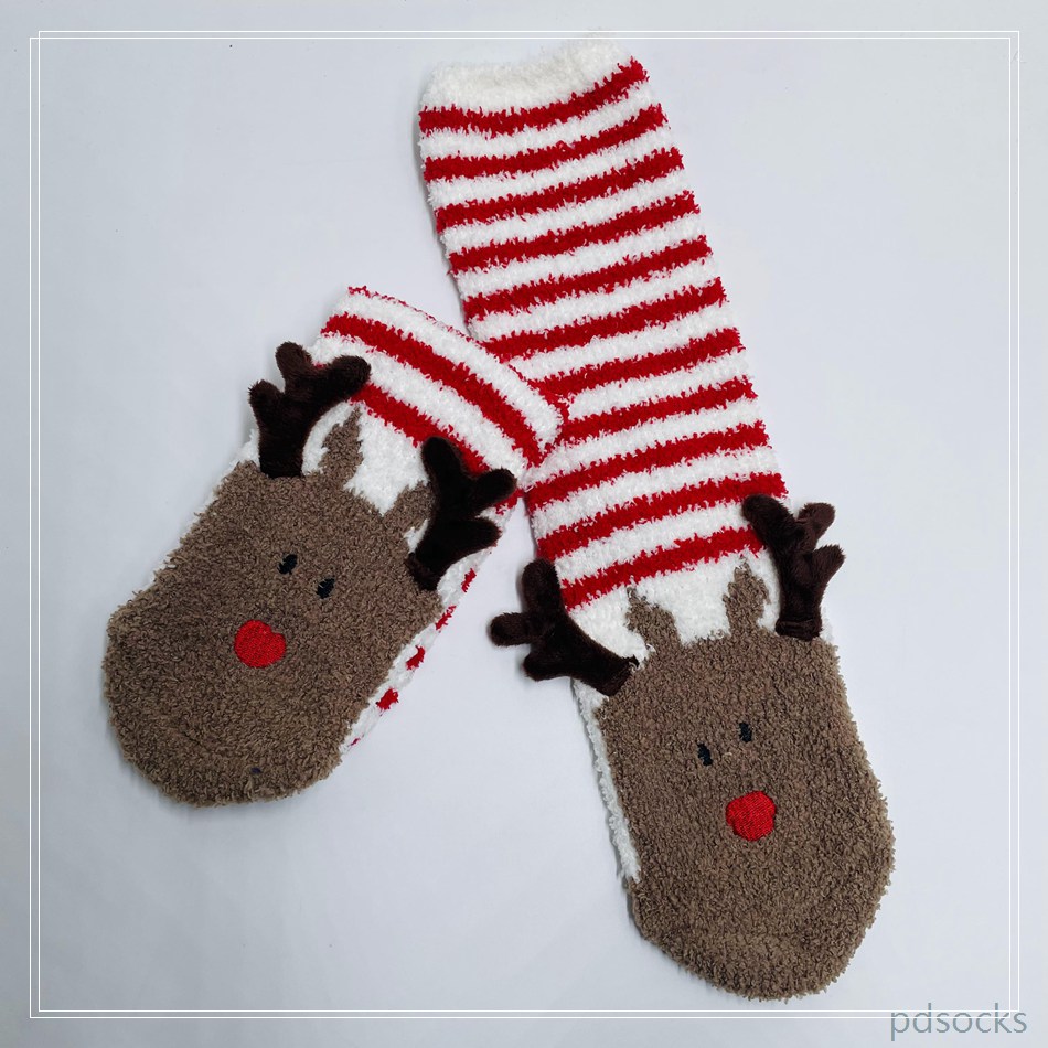 Wholesale super soft microfiber yarn Cosy Socks Home Socks fuzzy sock cozy sleep socks 3D ears deer cartoon sock 