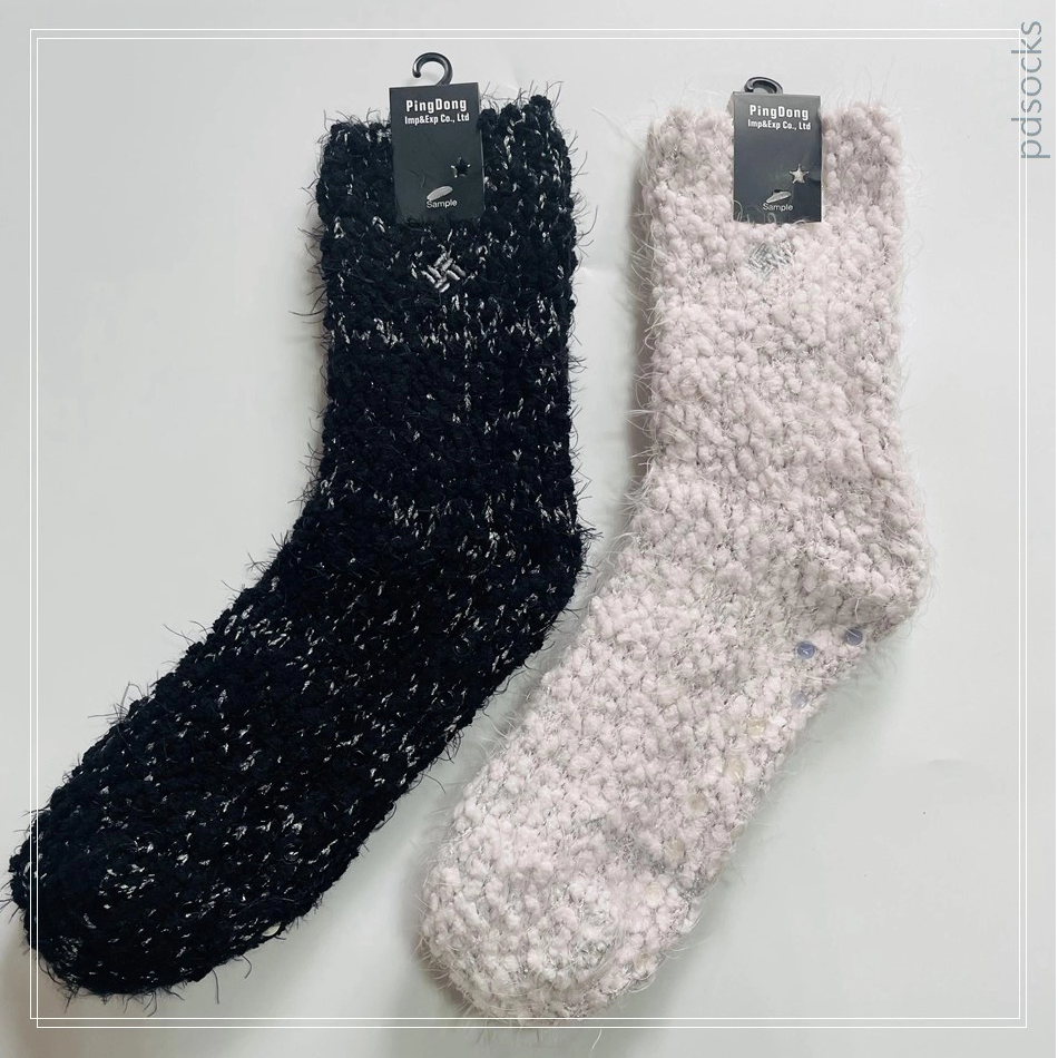 Wholesale popcorn and feather yarn knitted cosy socks thermal thick home socks floor cosy sock 