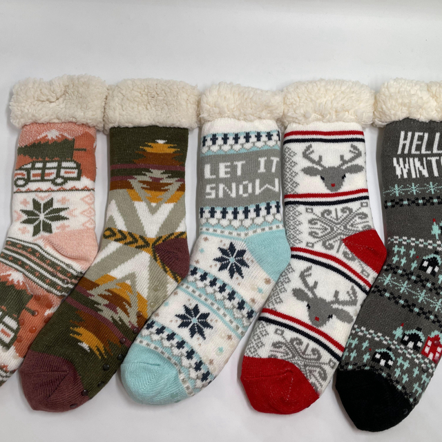 Wholesale sherpa thick cotton lining slipper socks women socks accept custom