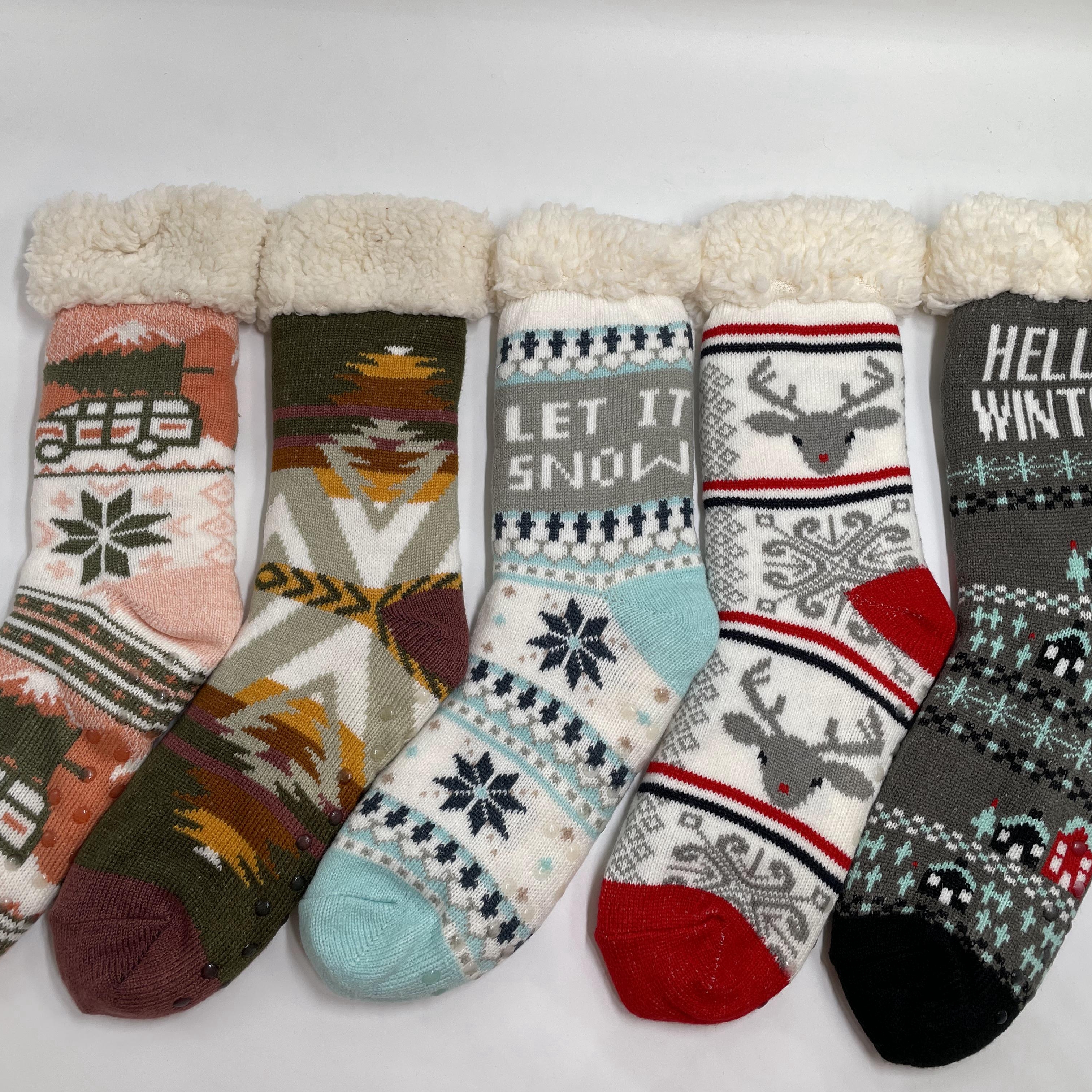 Wholesale sherpa thick cotton lining slipper socks women socks accept custom