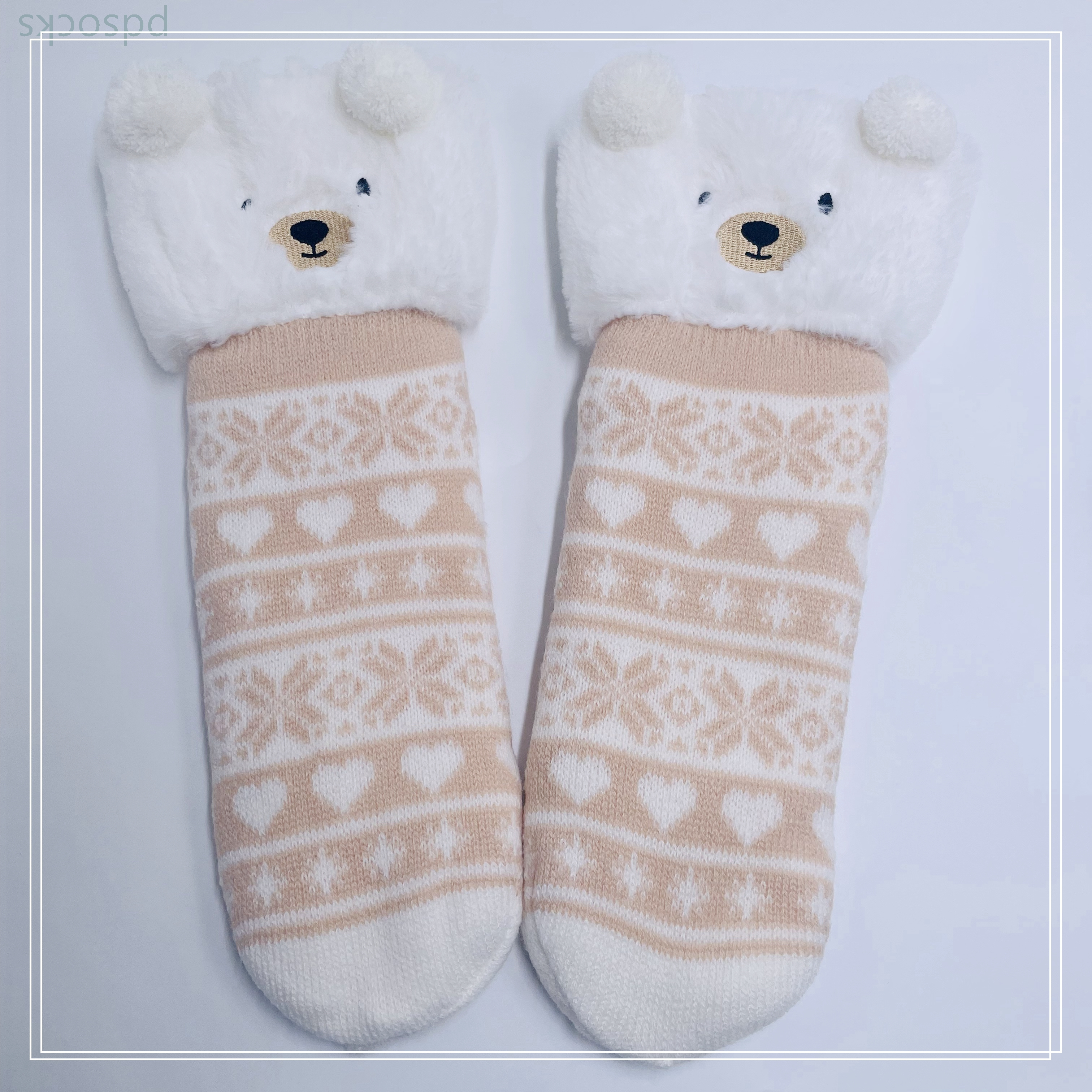 Wholesale bear  thick cotton lining slipper socks Series with fringe 3D cartoon non-slip floor sock 