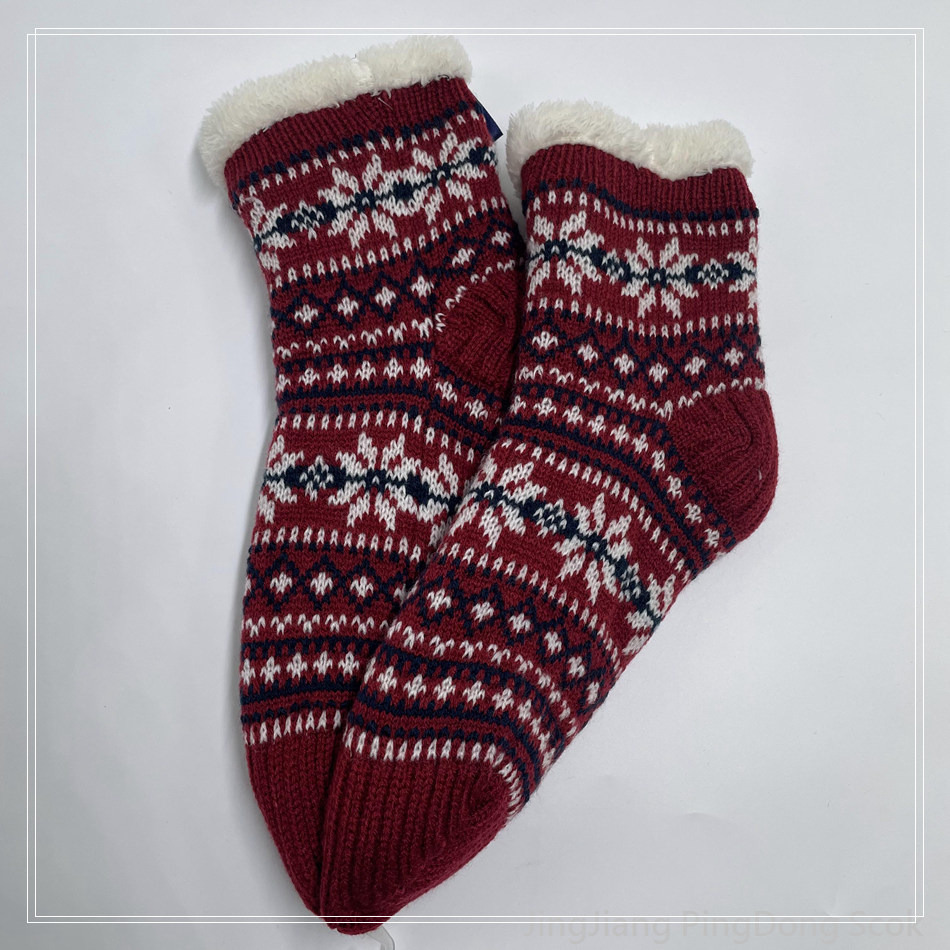 Wholesale double layer cotton fleece Sherpa socks adult indoor sock knitted thermal sock 