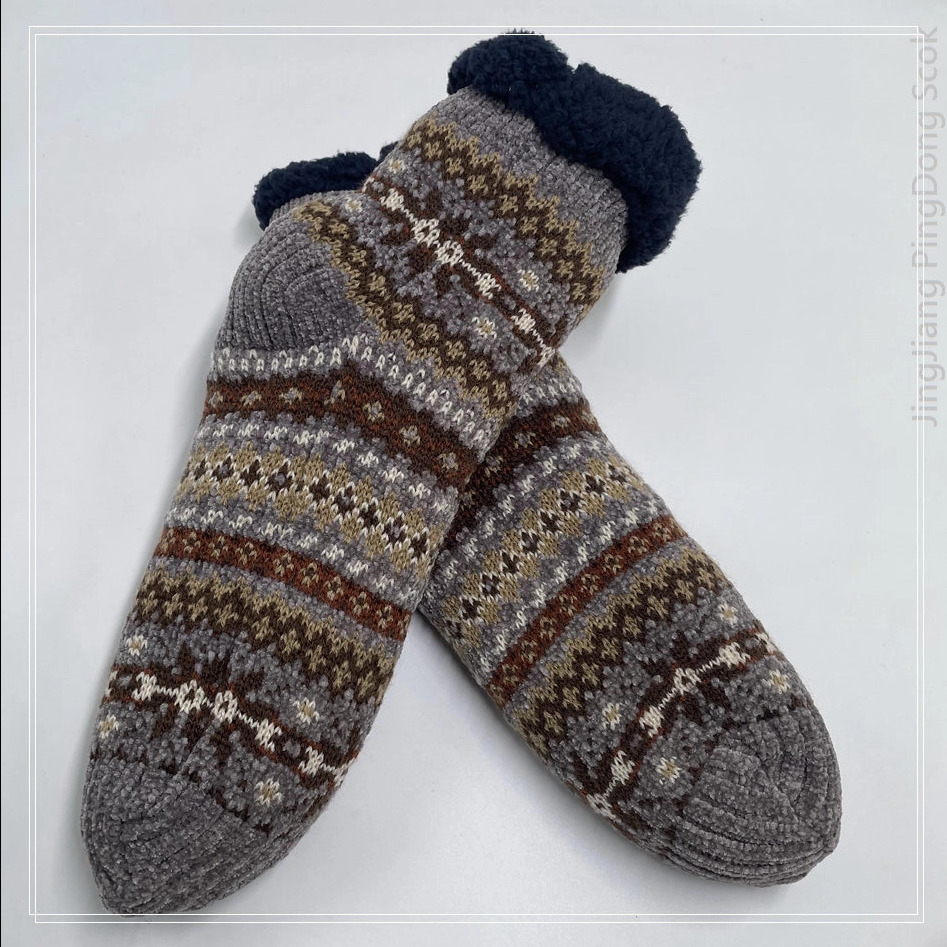 Wholesale chenille double layer cotton fleece Sherpa socks adult indoor sock 