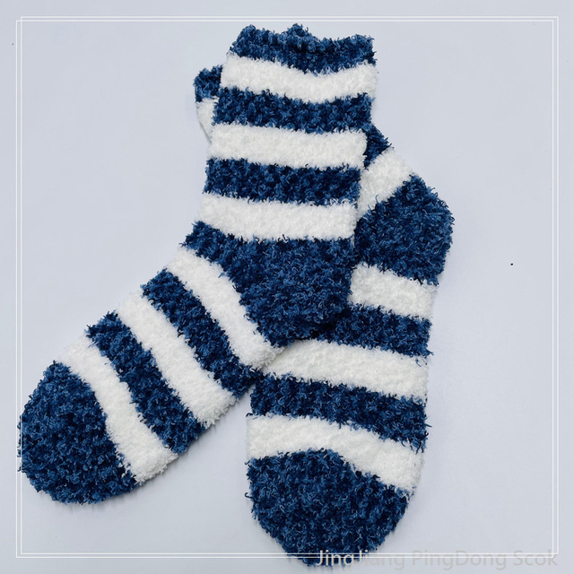 Wholesale super soft microfiber cosy warm sock stripe home sock blue and white 