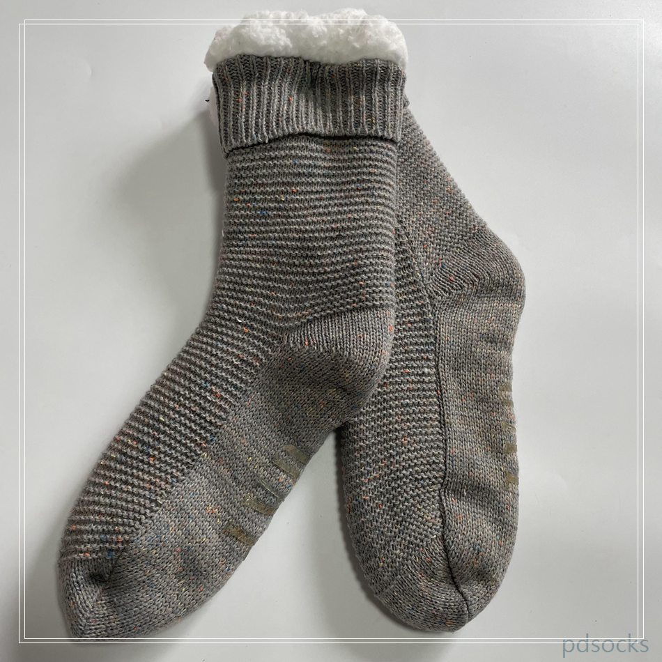 Wholesale color gray yarn cosy Knitted Slipper Home Socks Cosy Double Layer Thick Warm Sock cosy sock 