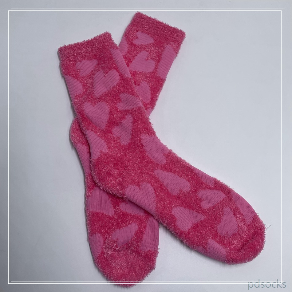 Women Pink Heart Fluffy Socks Feather Yarn Cosy Sock Home Sock