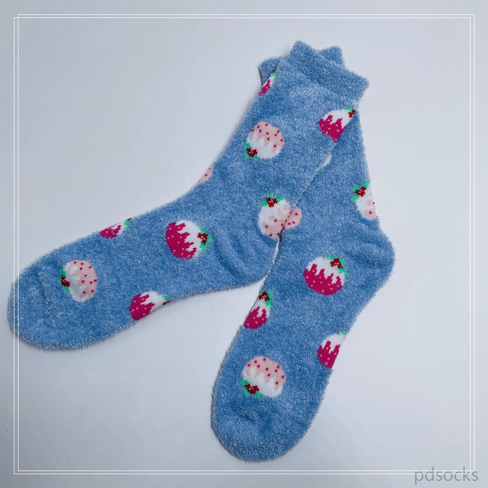 Wholesale long feather yarn Cosy Socks Home Socks fuzzy sock strawberry