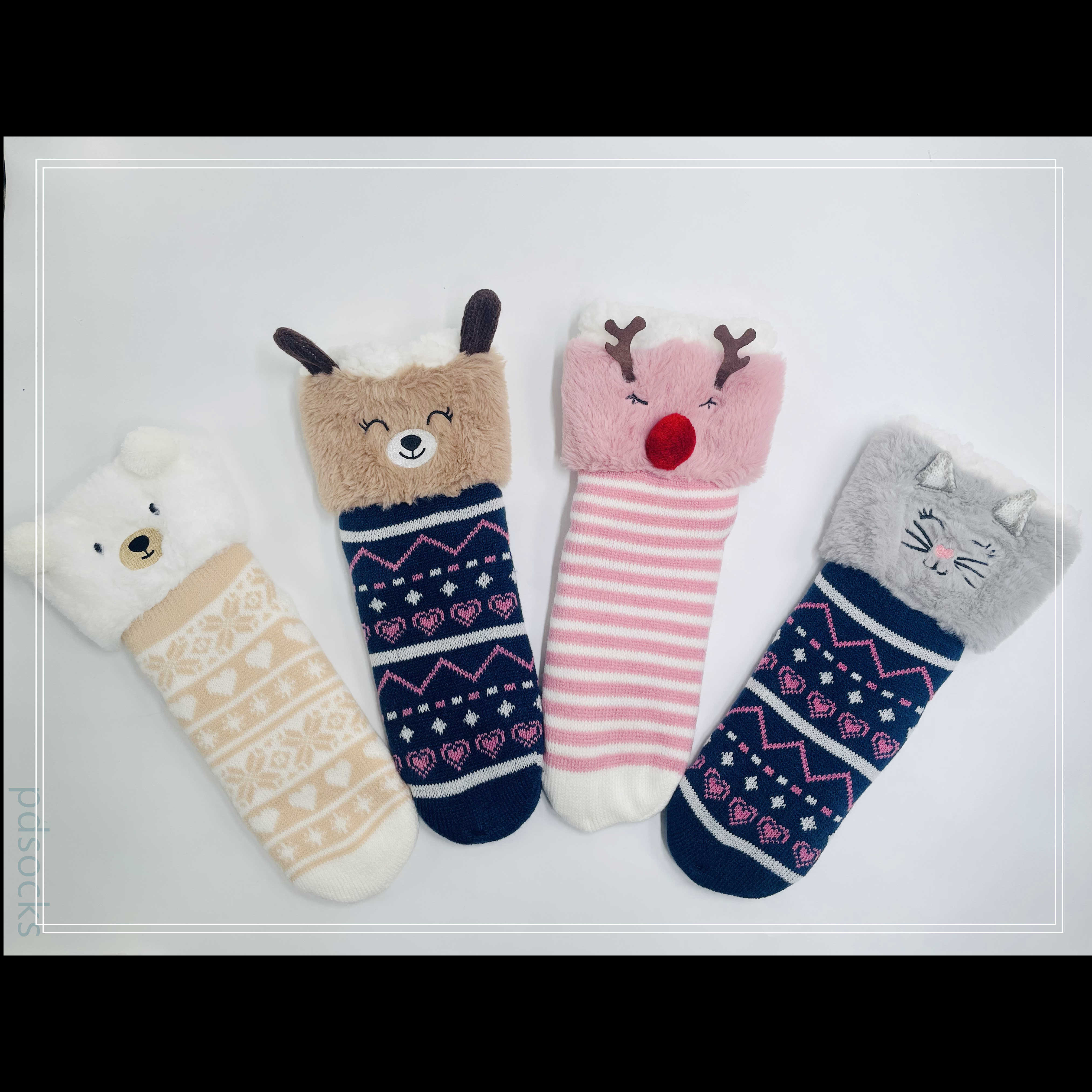 Wholesale cat thick cotton lining slipper socks Series with fringe 3D cartoon non-slip floor sock 