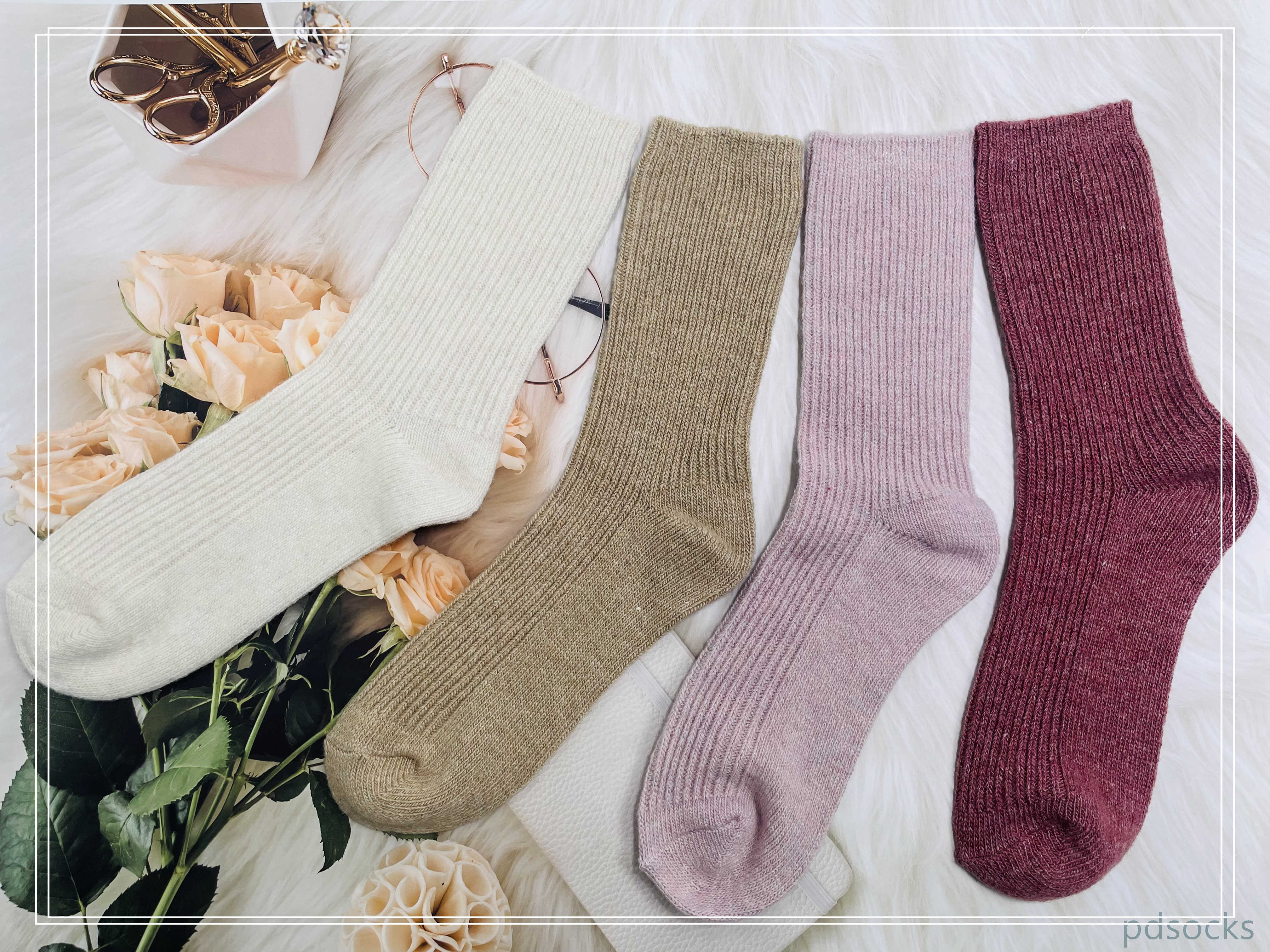 Customized women's mid - calf socks crafted from a blend of wool and cashmere