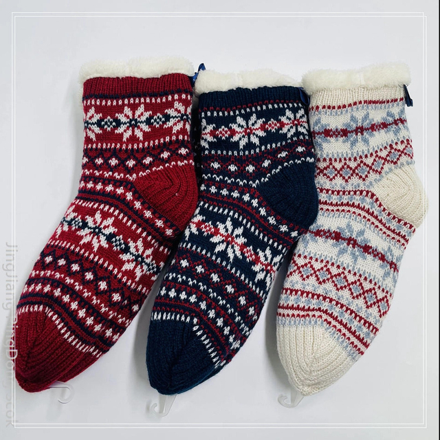 Wholesale double layer cotton fleece Sherpa socks adult indoor sock knitted thermal sock 