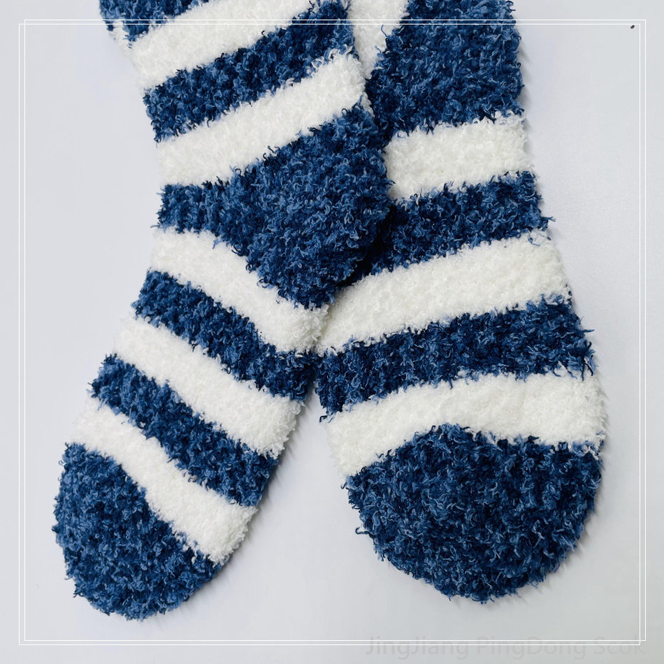 Wholesale super soft microfiber cosy warm sock stripe home sock blue and white 