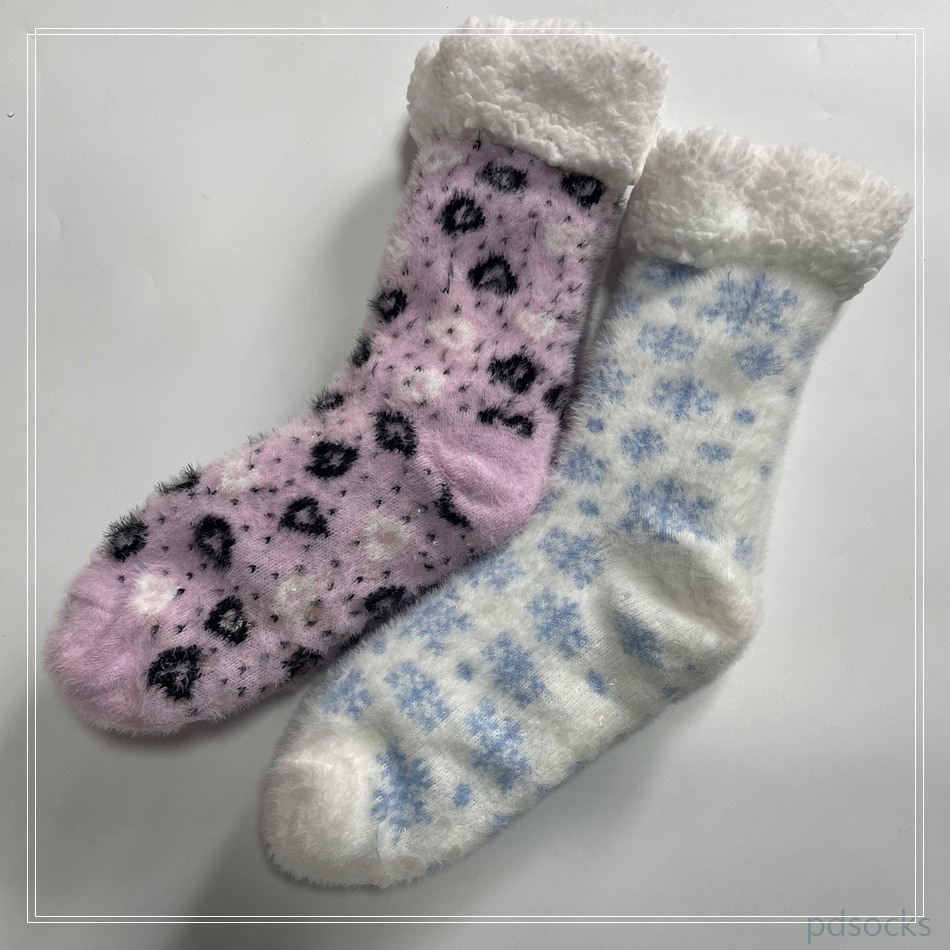 Wholesale fleece slipper floor socks knitted home socks snowman Cosy Double Layer Floor Socks