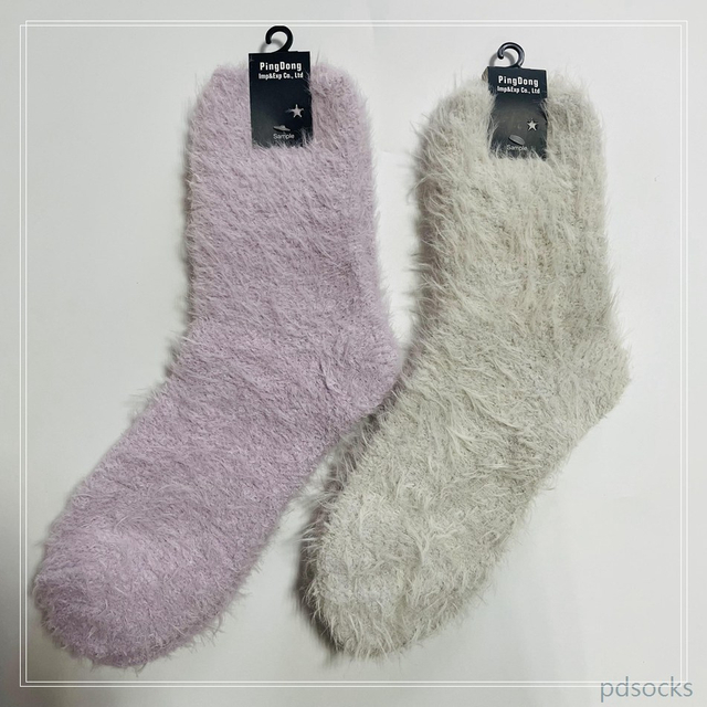 Custom super soft brushed knit socks long feather yarn cosy sock women sock 