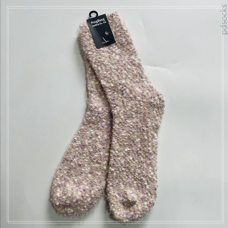 Wholesale popcorn long feather yarn knittede cosy socks warm home socks women socks 