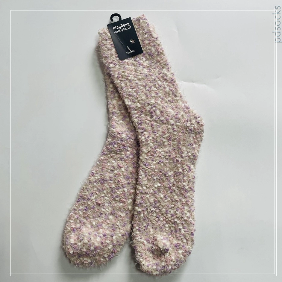 Wholesale popcorn long feather yarn knittede cosy socks warm home socks women socks 