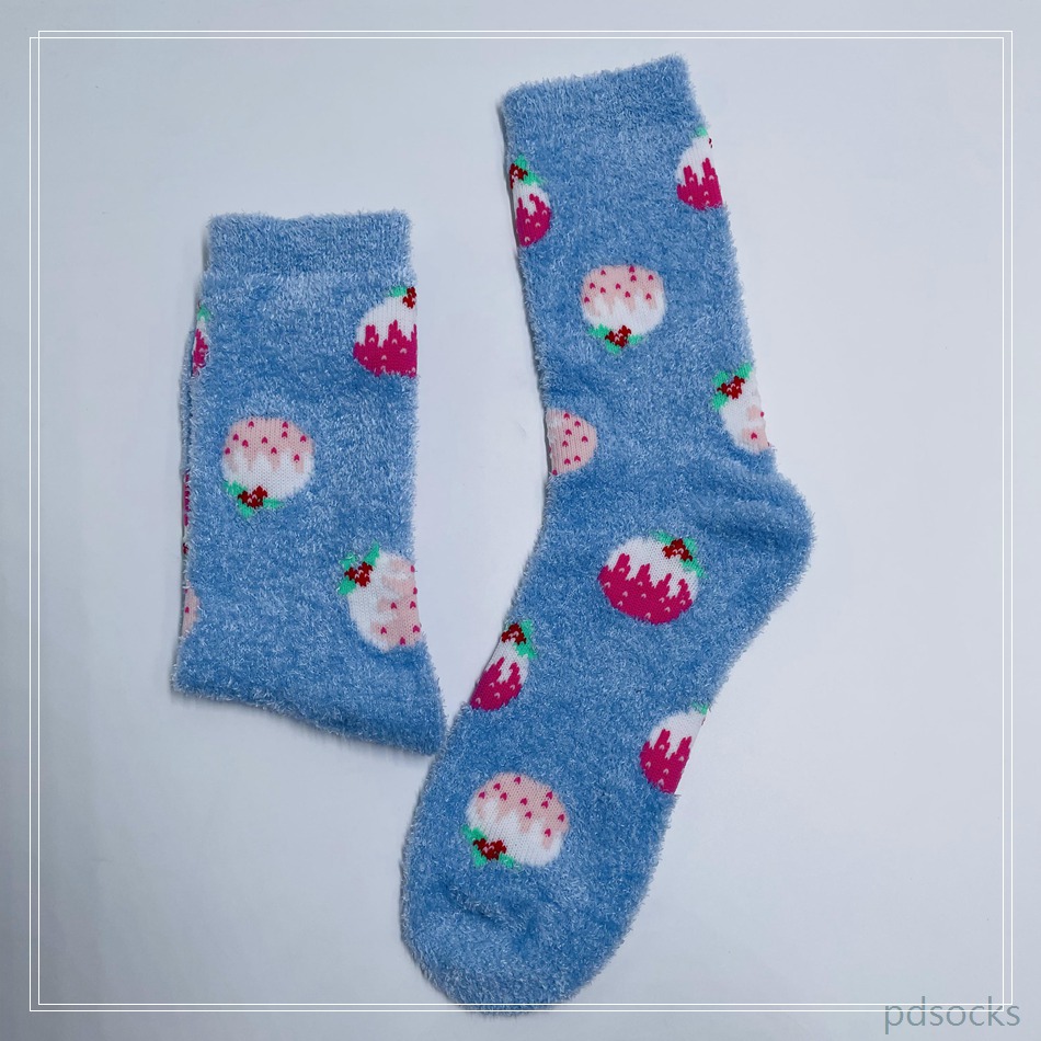 Wholesale long feather yarn Cosy Socks Home Socks fuzzy sock strawberry