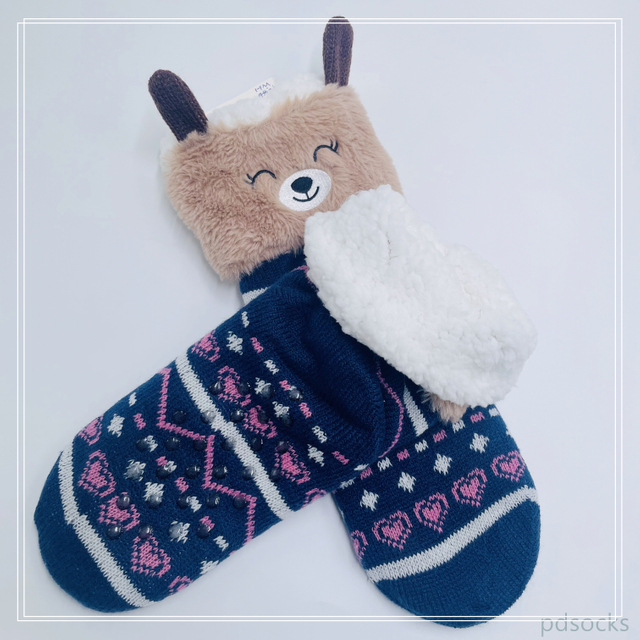 Wholesale bear  thick cotton lining slipper socks Series with fringe 3D cartoon 