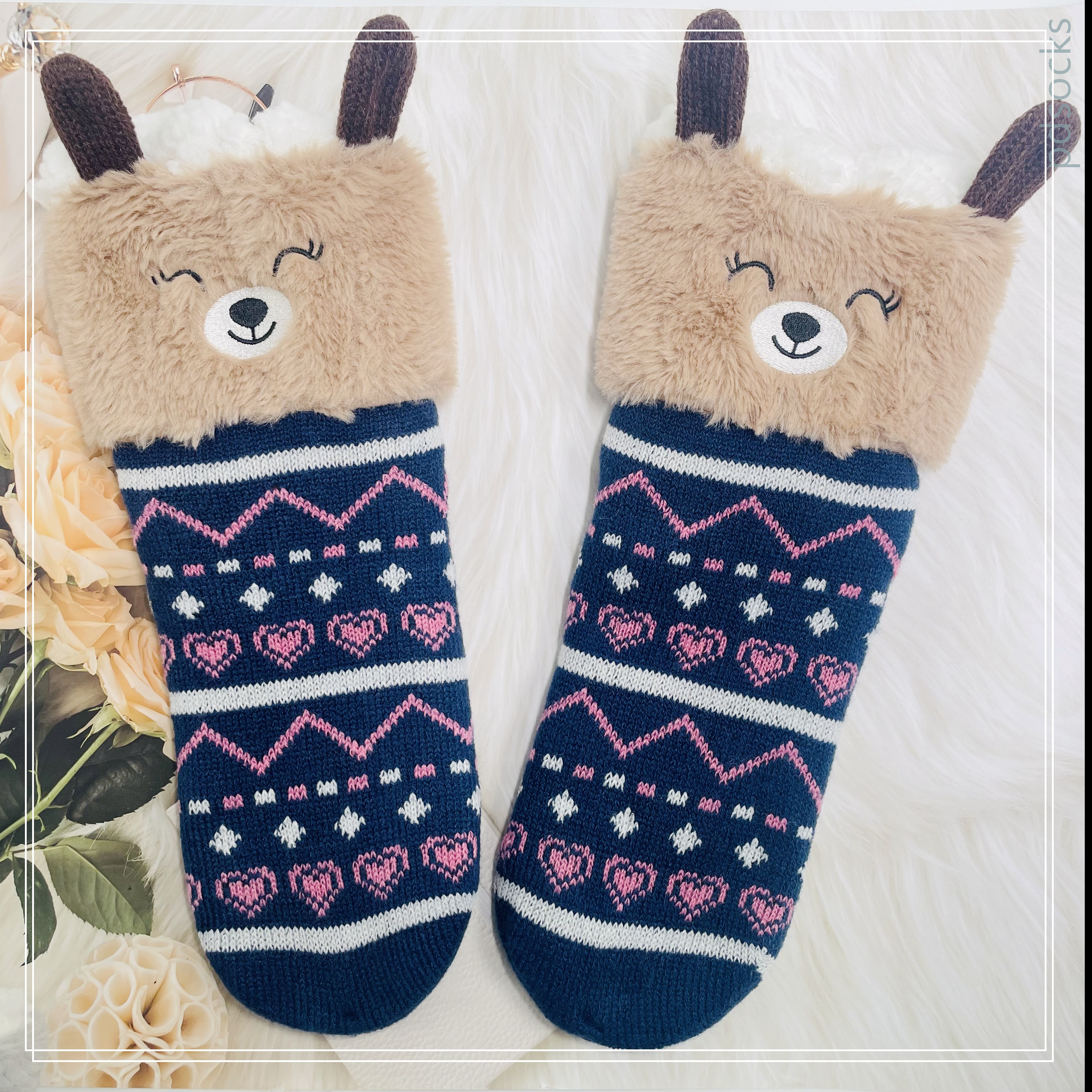 Wholesale bear  thick cotton lining slipper socks Series with fringe 3D cartoon 